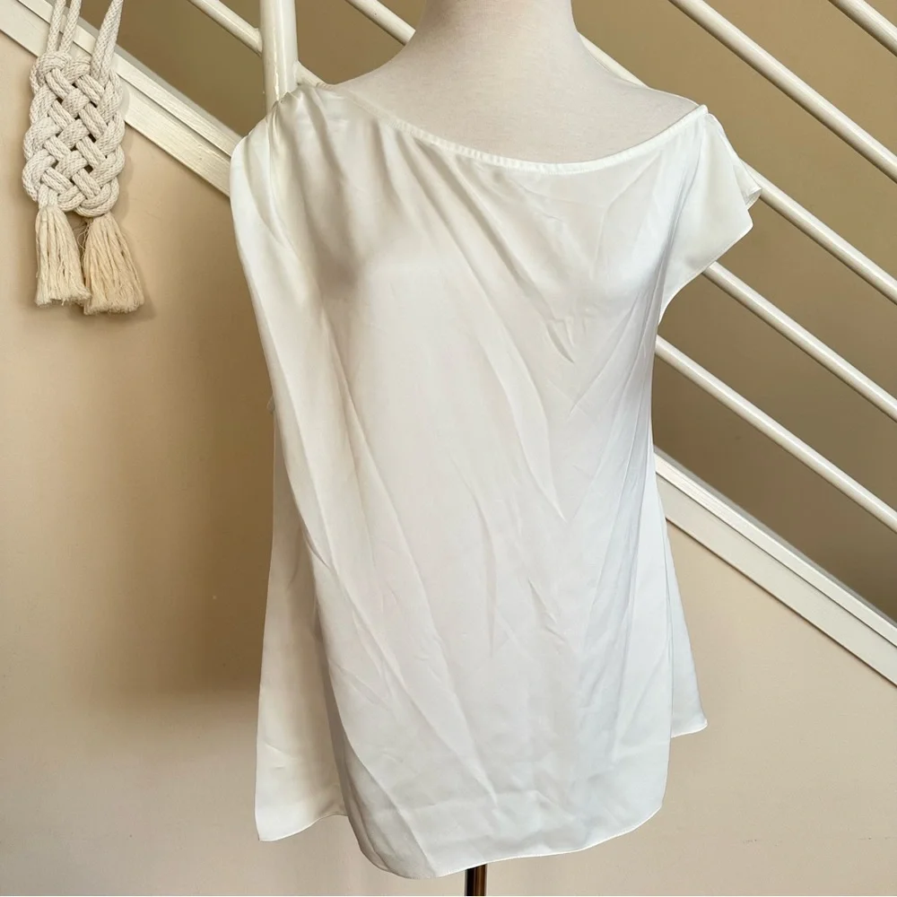 Ramy Brook Lilianna One Shoulder Silky Polyester Blouse Cream Off White XL NWT